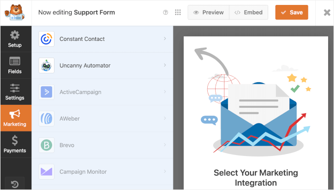 WPForms Lite marketing integration