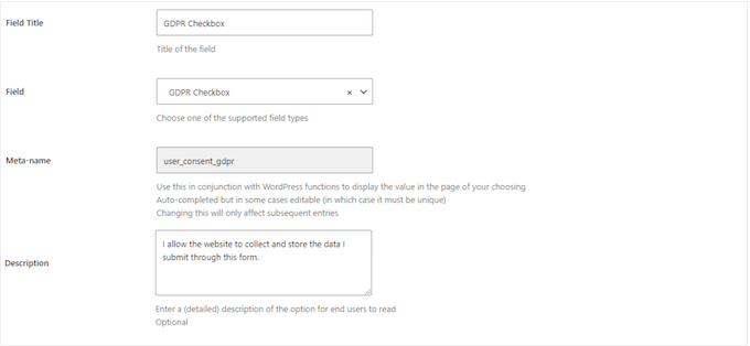 An example of a GDPR compliant form, created using Profile Builder