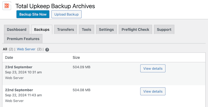 An example of a backup archive, created using Total Backup