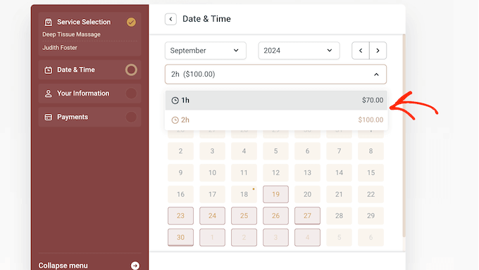 Offering different service durations in WordPress