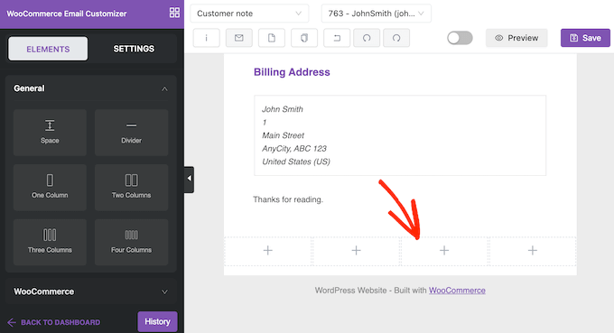 Designing a multi-column layout using a drag and drope editor