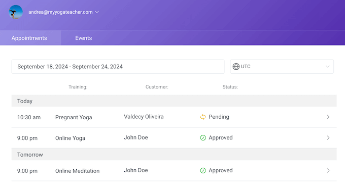 Managing your appointments in a central dashboard