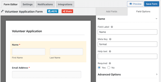 Configuring fields for your WordPress forms