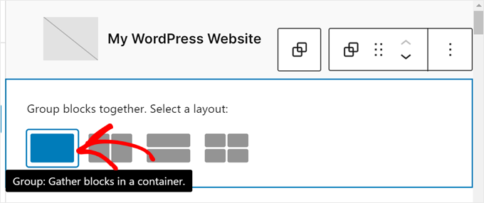 Choosing a group block layout in full site editor