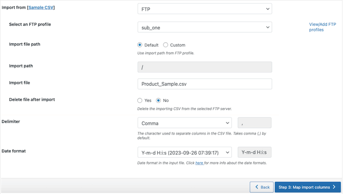 Importing product information using FTP