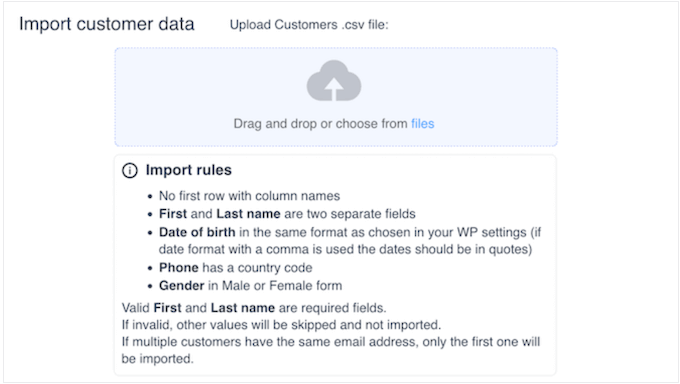 Importing customer data as a CSV file