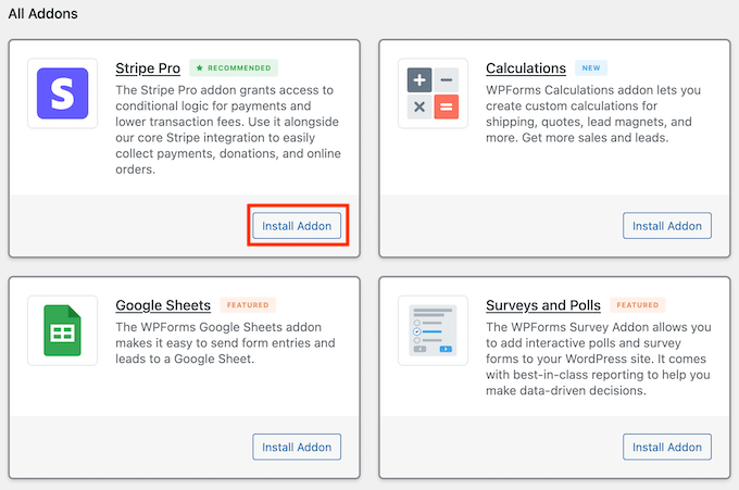 Installing the Stripe Pro addon in WPForms
