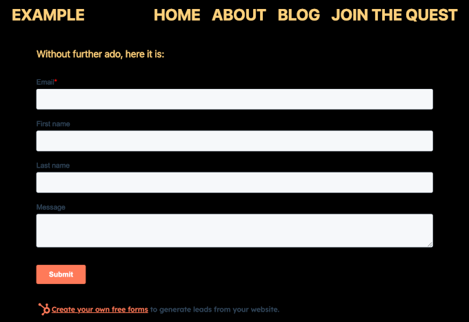 HubSpot form on a live website