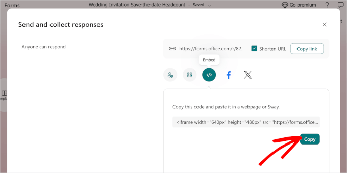 Copying MS Forms shortcode