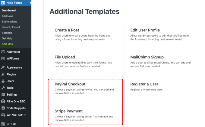 Ninja Forms' payment form templates