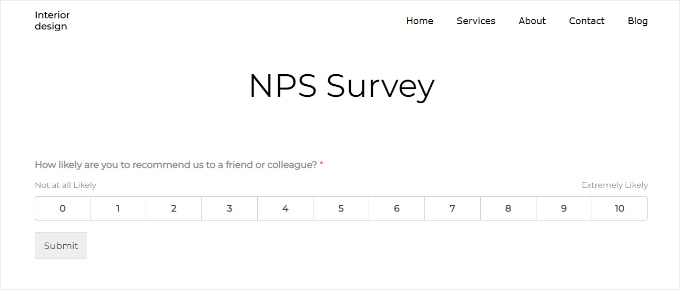 Previewing an NPS survey form