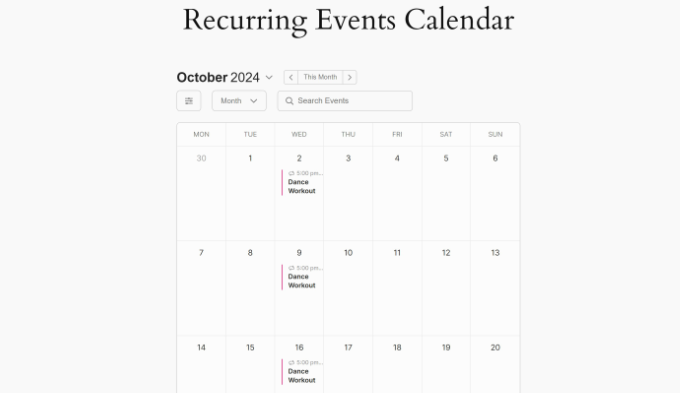 Recurring events calendar example