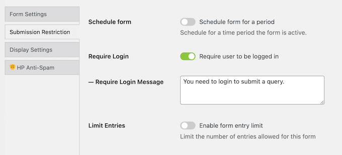 Restricting access to your contact forms