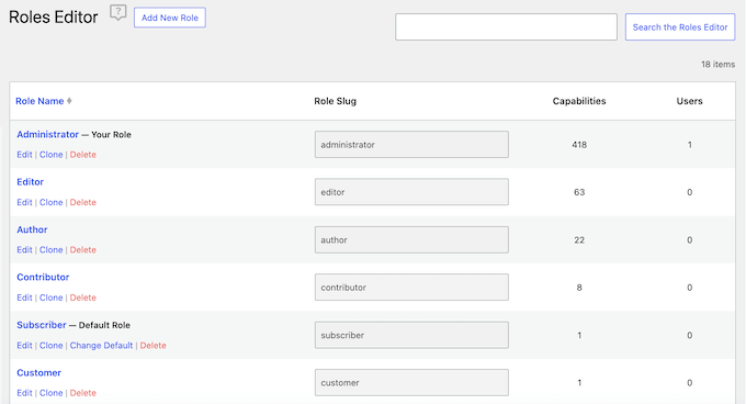 Editing the default WordPress user roles