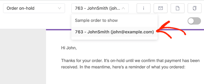 Displaying sample customer data in a WooCommerce email