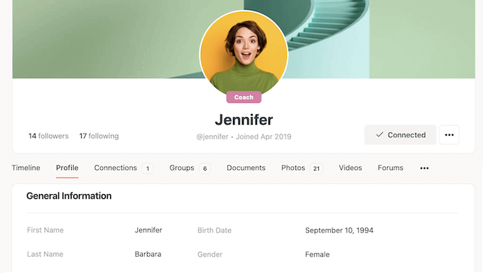 An example of a user or employee user profile