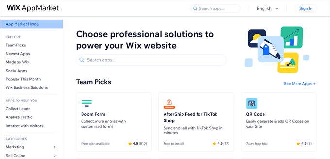 The Wix app market