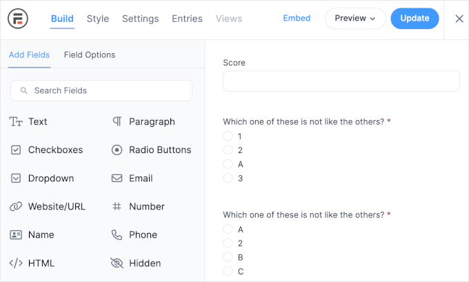 Formidable Forms form builder interface