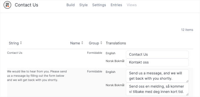 Polylang translating the contact form's elements