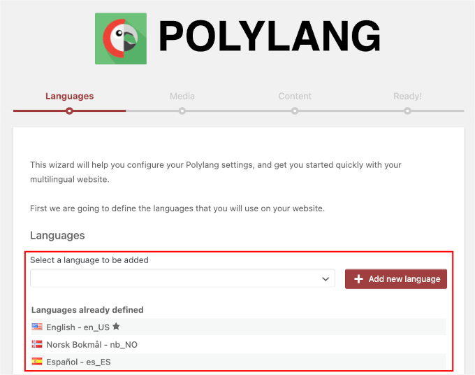 Polylang's setup process