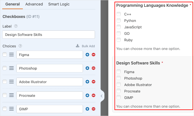 Customized checkboxes fields