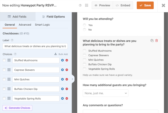 Editing RSVP forms