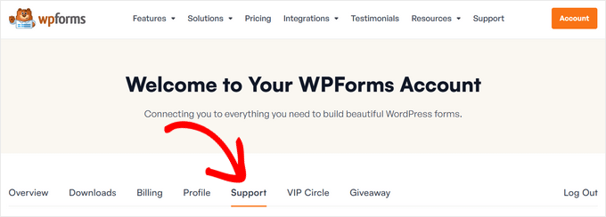 WPForms' Support tab