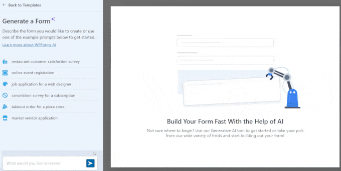 AI form building with WPForms