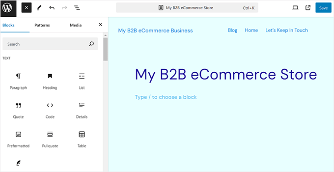 Customize the B2B store in the full site editor