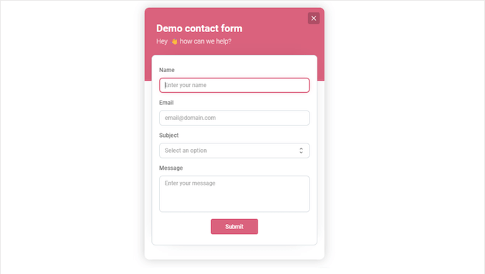 A WordPress contact form, created using Buttonizer