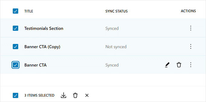 Bulk options in data views