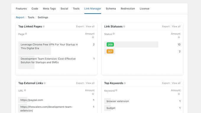 Viewing internal and external link reports in real-time on your WordPress website