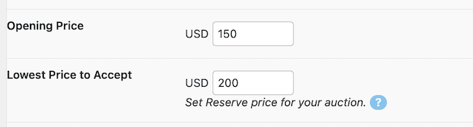 Adding a reserve price to items on your online store