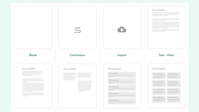 A selection of page templates 