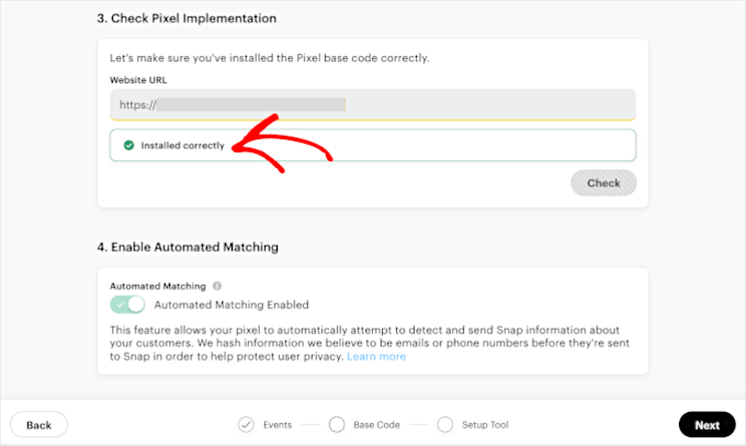 Snapchat Pixel code installed correctly
