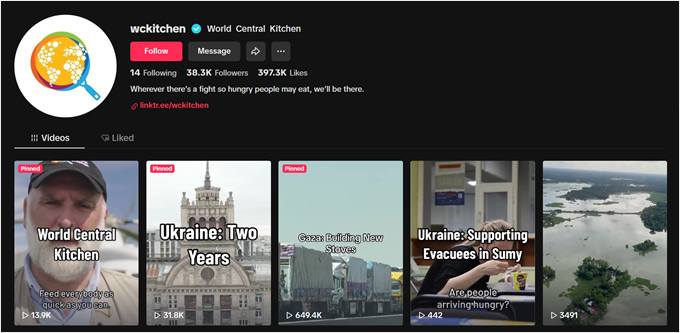 World Central Kitchen's TikTok page