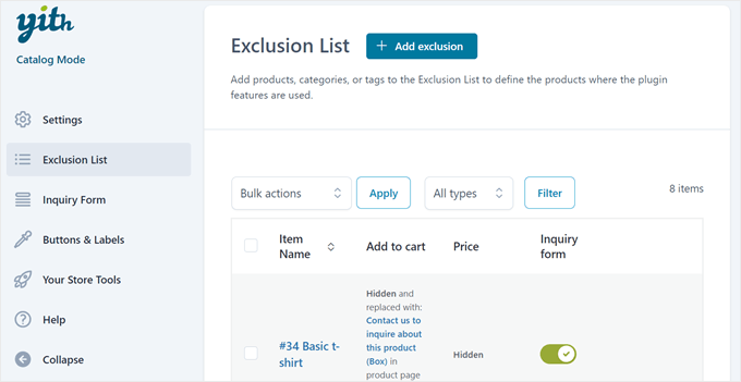 Creating an exclusion list with YITH WooCommerce Catalog Mode