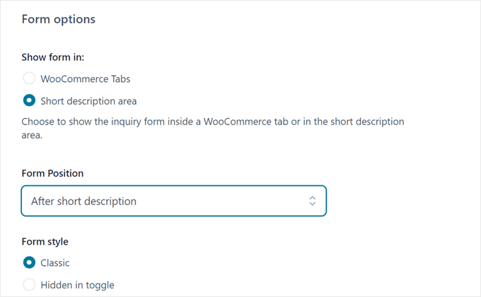 Choosing a display location for the inquiry form with YITH WooCommerce Catalog Mode