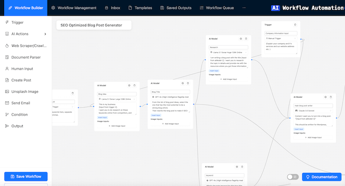 The AI Workflow Automation dashboard