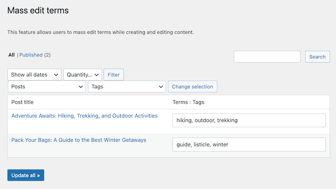 Bulking editing terms on your WordPress website, blog, or online marketplace 
