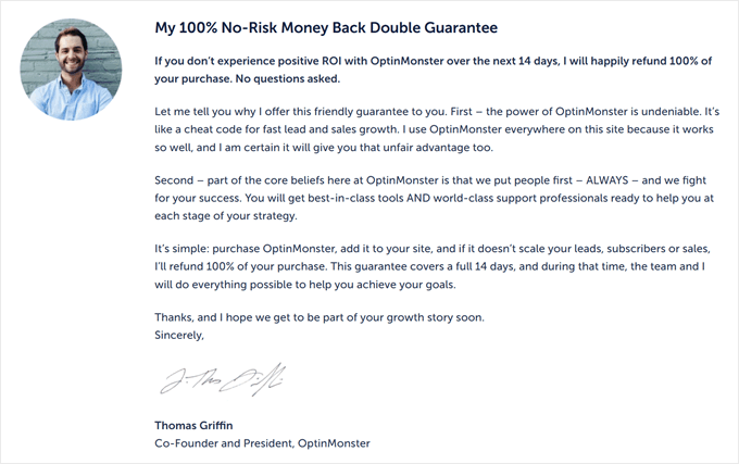 OptinMonster's money-back guarantee