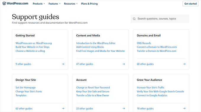 WordPress.com support guides and tutorials