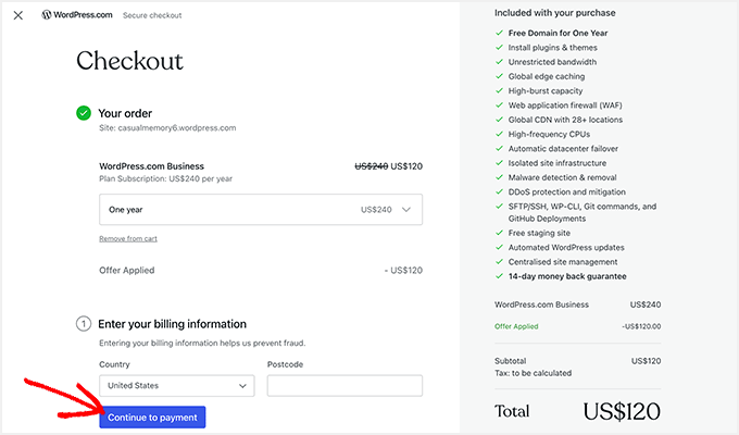 WordPress.com checkout page