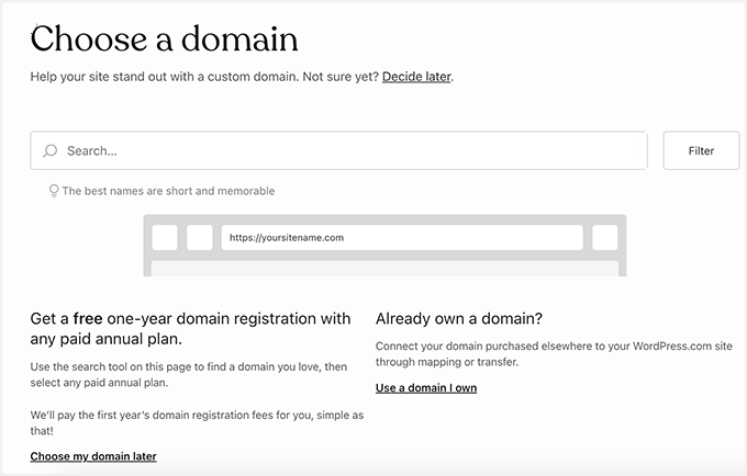 WordPress.com choose a free domain