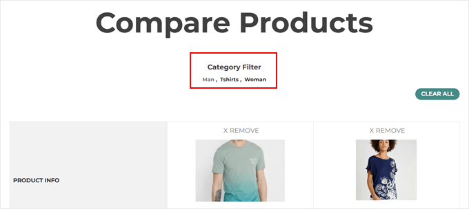 Product comparison by category feature from YITH WooCommerce Compare