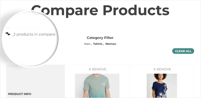 YITH WooCommerce Compare's product comparison counter