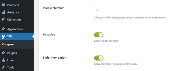 Configuring the related products showcase with YITH WooCommerce Compare