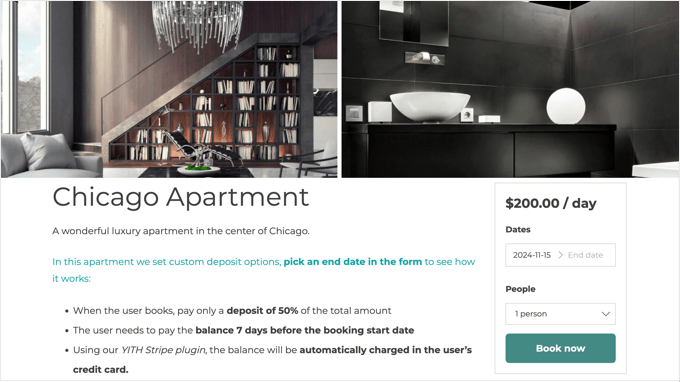 YITH WooCommerce Deposits / Down Payments - Apartments Booking Example