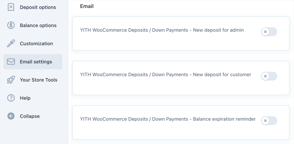 YITH WooCommerce Deposits / Down Payments - Email Settings