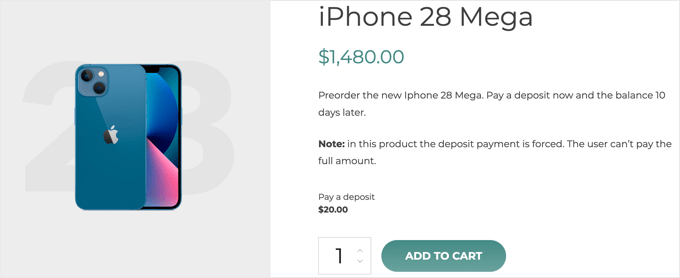 YITH WooCommerce Deposits / Down Payments - Product Preorder Example